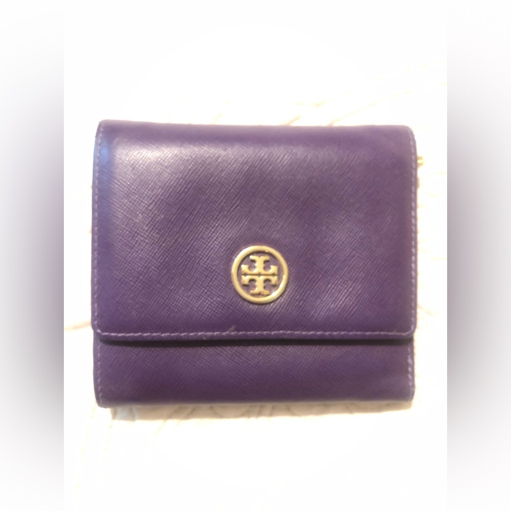 Tory Burch Purple Leather Wallet with Gold Hardware